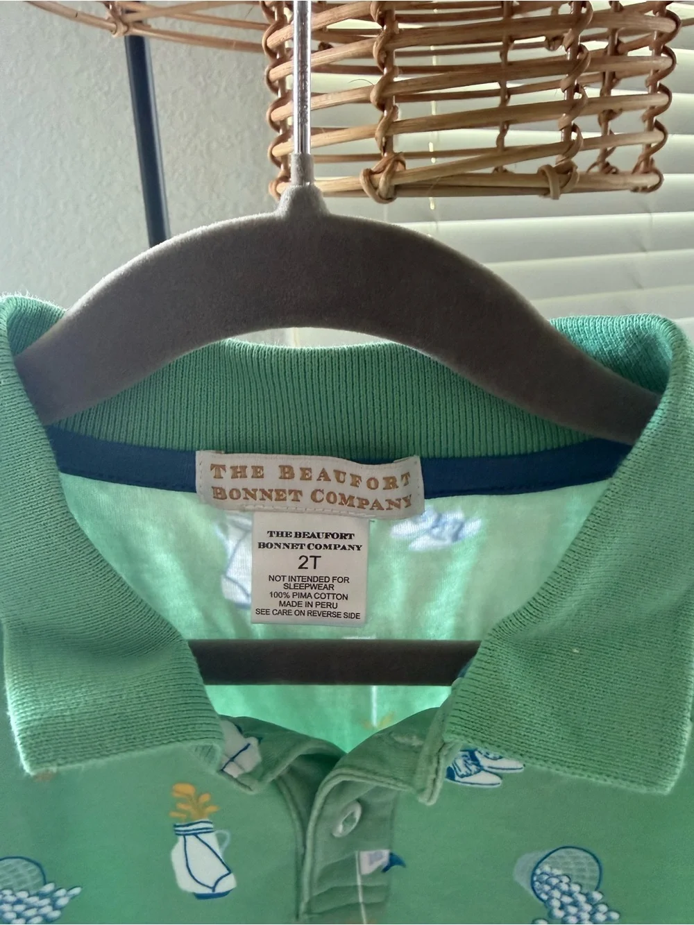 Green Golf-Print Polo Romper - The Beaufort Bonnet Company - CURRENT SEASON